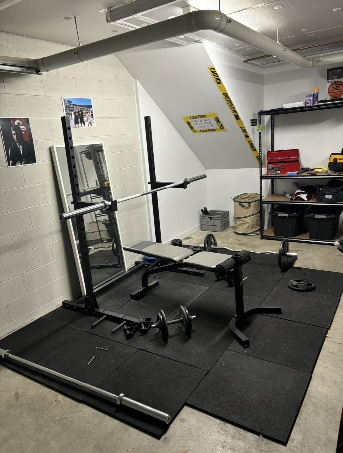 Garage gym fitout rubber flooring squat rack bench press Bentleigh East