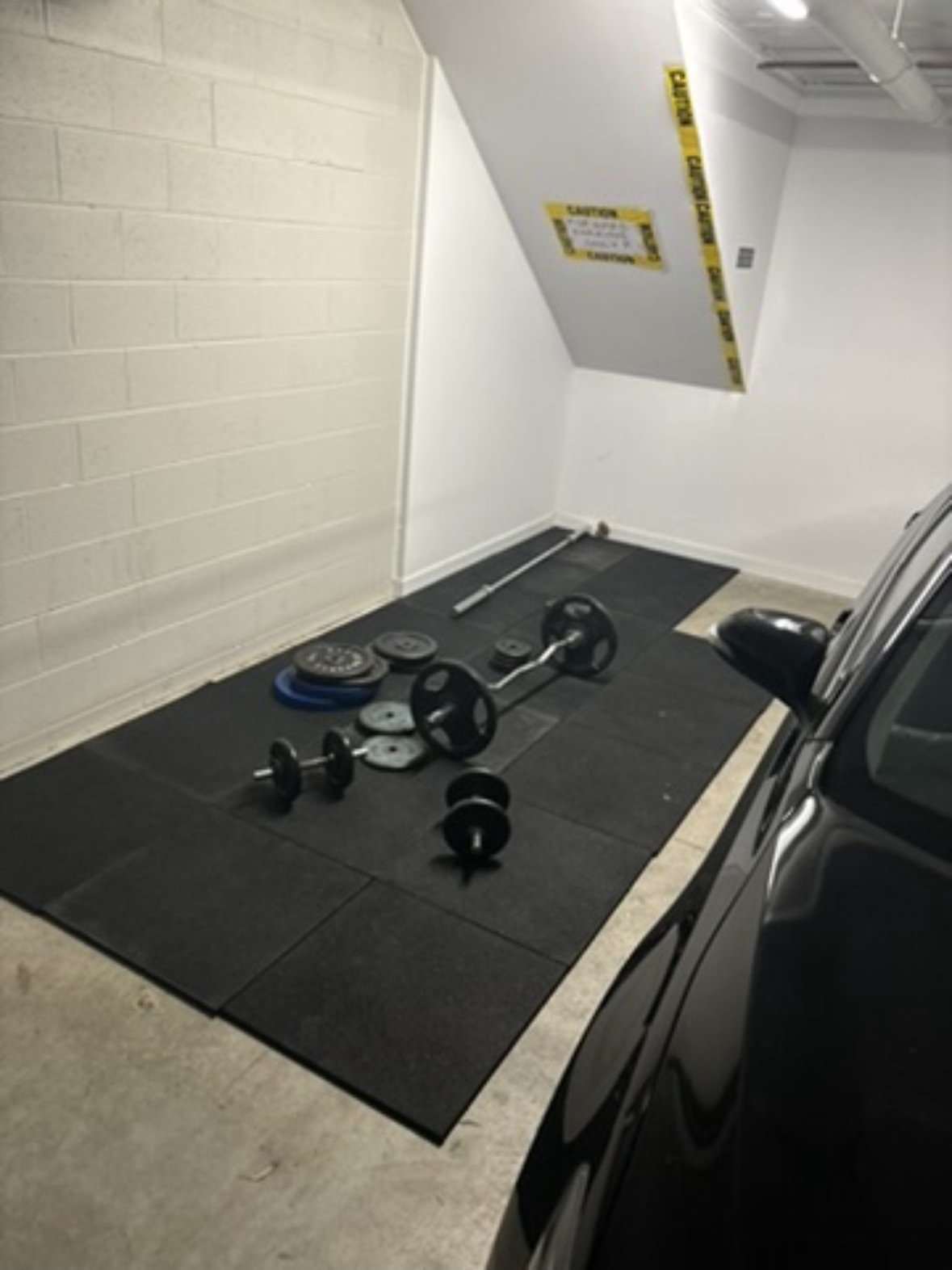 Garage gym weights rubber flooring equipment setup Bentleigh East